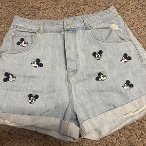 Zara Light Blue Jean Shorts with Mickey Print
